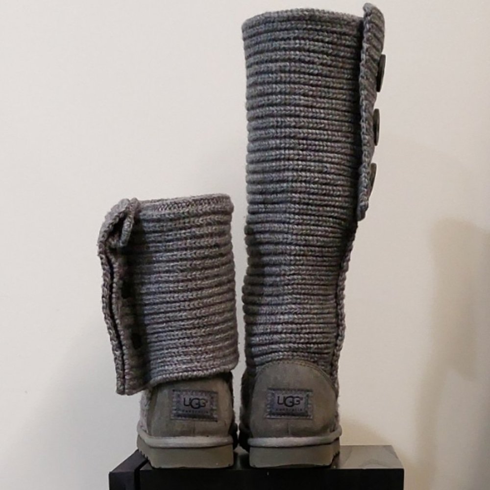 💥HOT ITEM💥UGG Cardy Sheepskin Wool Treadlite Slouch Button Boot in Grey - Picture 7 of 16